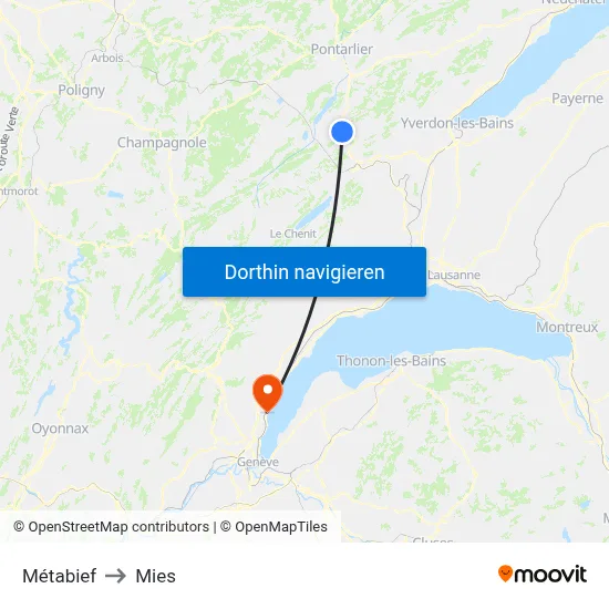 Métabief to Mies map