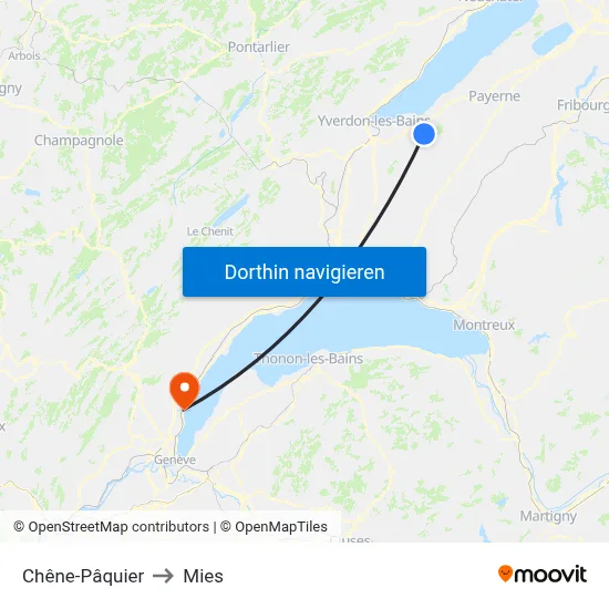 Chêne-Pâquier to Mies map