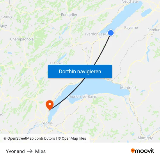Yvonand to Mies map