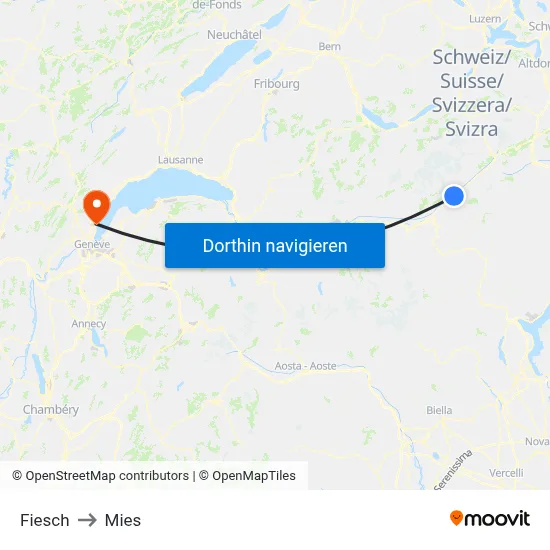 Fiesch to Mies map