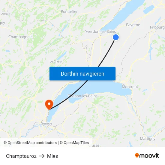 Champtauroz to Mies map