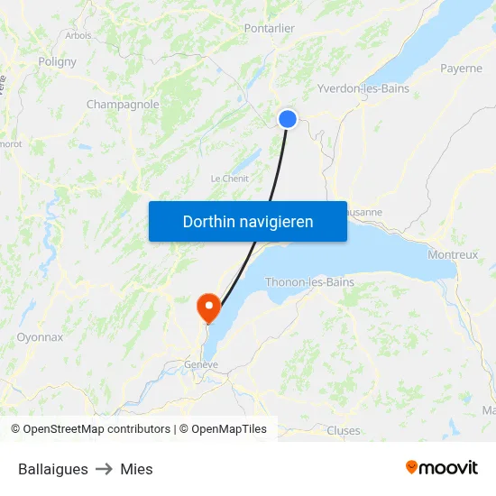 Ballaigues to Mies map