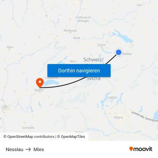 Nesslau to Mies map