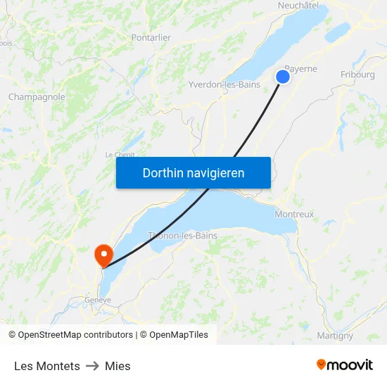 Les Montets to Mies map