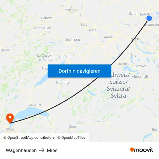Wagenhausen to Mies map