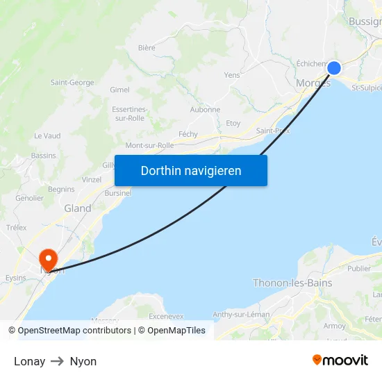 Lonay to Nyon map