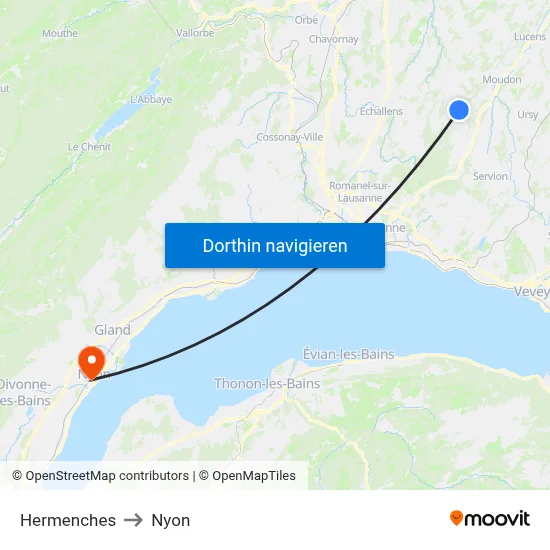 Hermenches to Nyon map