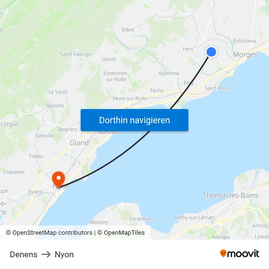 Denens to Nyon map