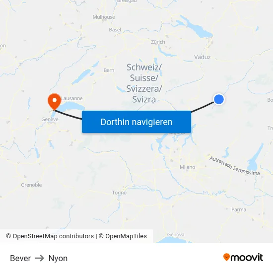 Bever to Nyon map