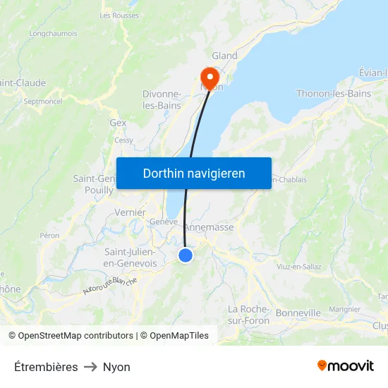 Étrembières to Nyon map