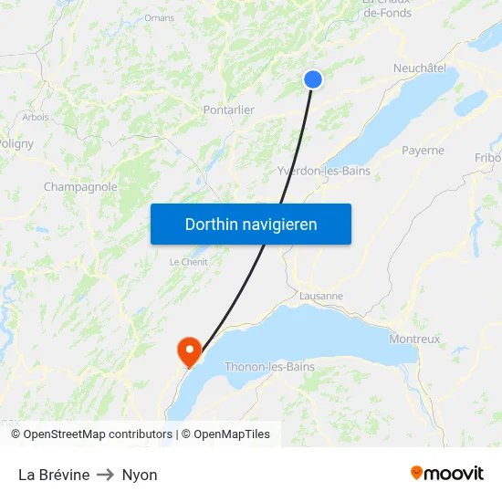 La Brévine to Nyon map