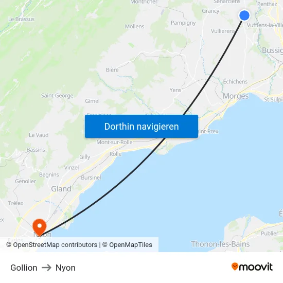 Gollion to Nyon map