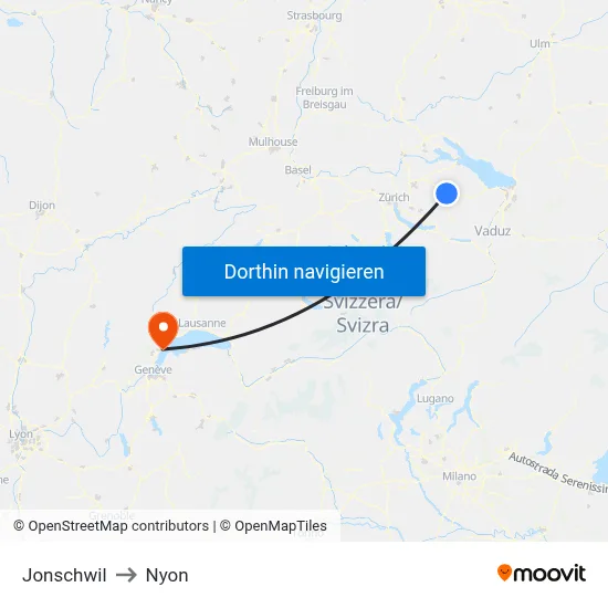 Jonschwil to Nyon map