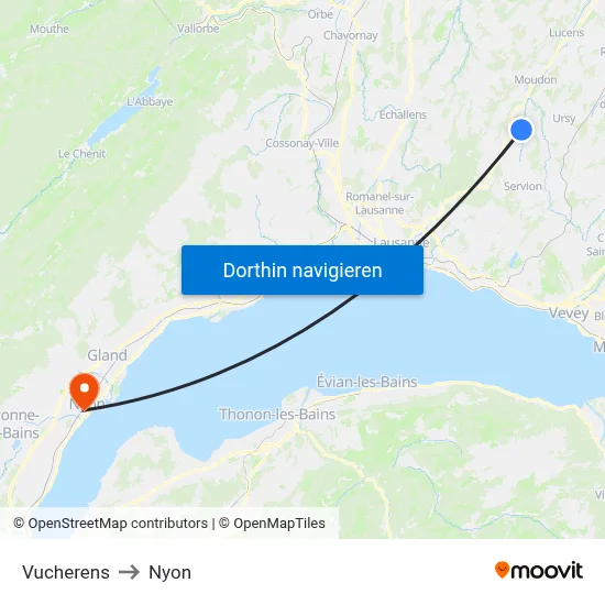 Vucherens to Nyon map