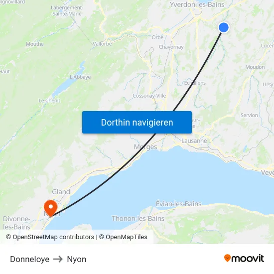 Donneloye to Nyon map