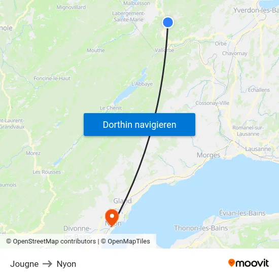 Jougne to Nyon map
