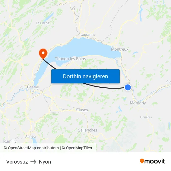Vérossaz to Nyon map