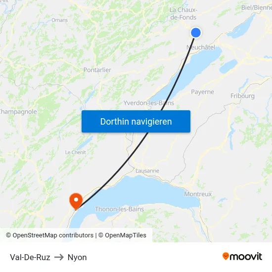 Val-De-Ruz to Nyon map