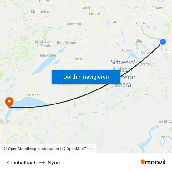 Schübelbach to Nyon map