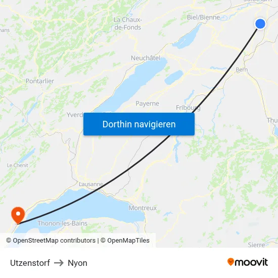Utzenstorf to Nyon map