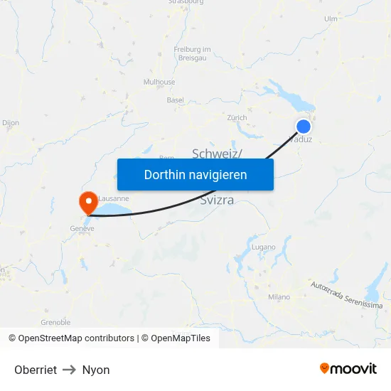 Oberriet to Nyon map