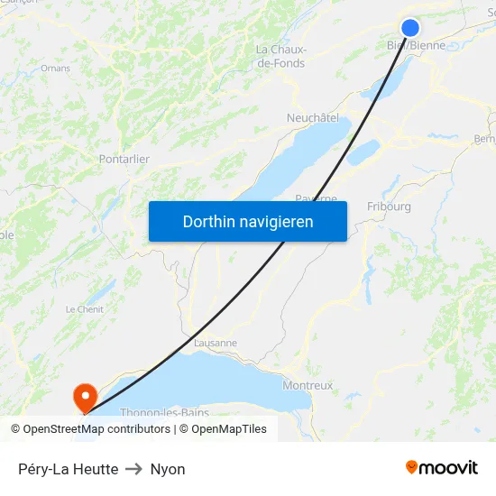 Péry-La Heutte to Nyon map
