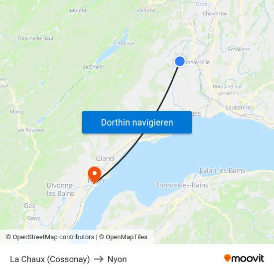 La Chaux (Cossonay) to Nyon map