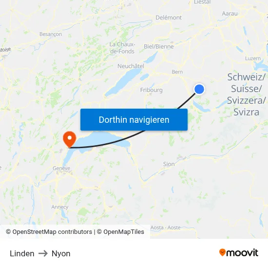 Linden to Nyon map