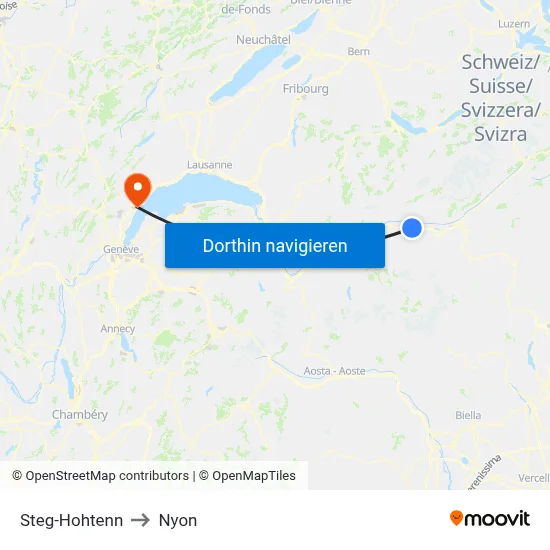 Steg-Hohtenn to Nyon map