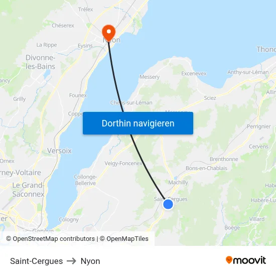 Saint-Cergues to Nyon map