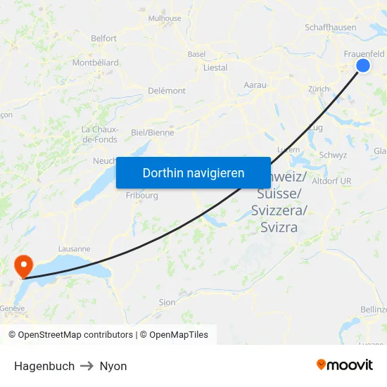 Hagenbuch to Nyon map