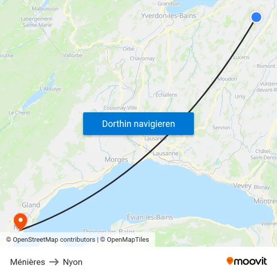 Ménières to Nyon map