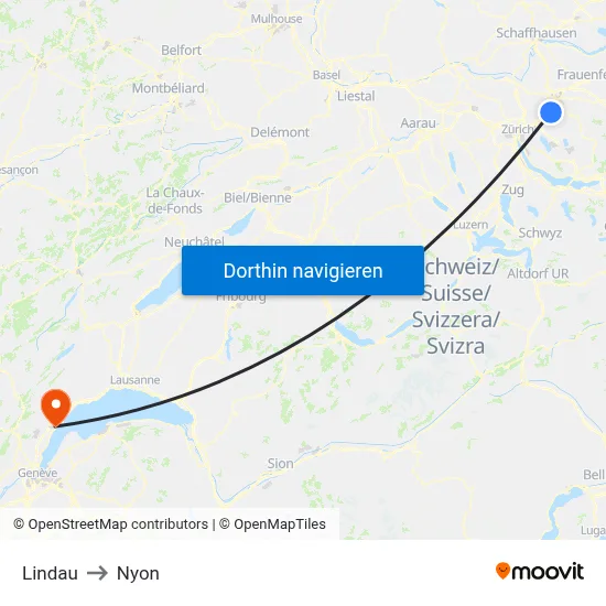 Lindau to Nyon map