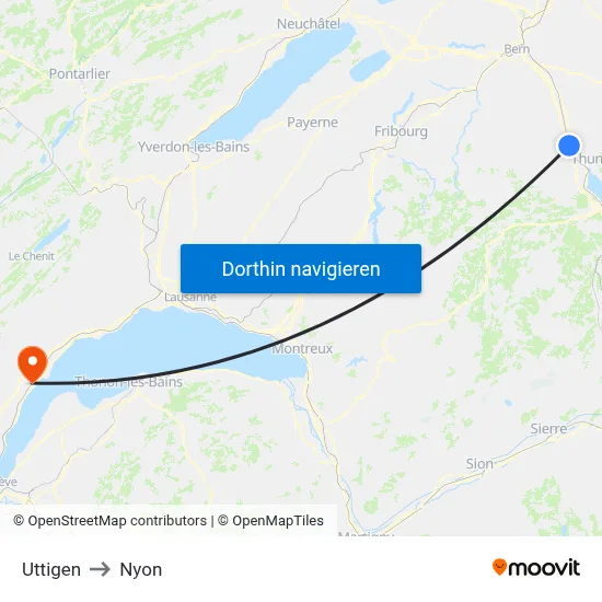 Uttigen to Nyon map