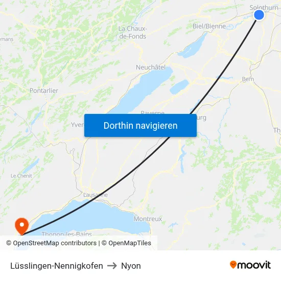 Lüsslingen-Nennigkofen to Nyon map