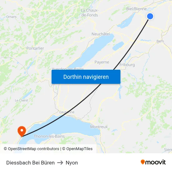 Diessbach Bei Büren to Nyon map