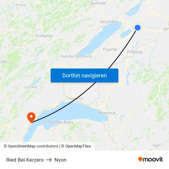 Ried Bei Kerzers to Nyon map