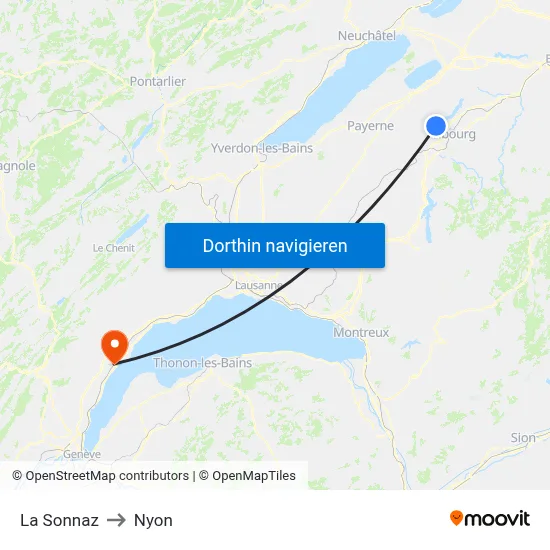 La Sonnaz to Nyon map