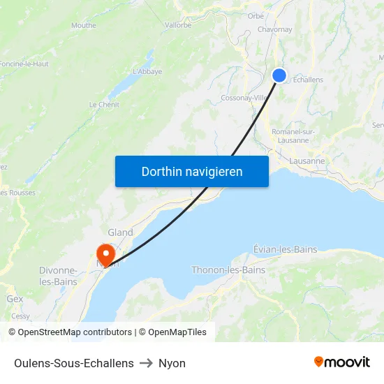 Oulens-Sous-Echallens to Nyon map