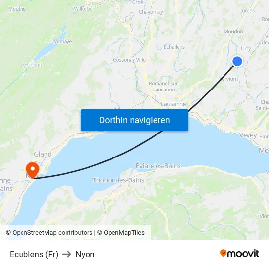 Ecublens (Fr) to Nyon map
