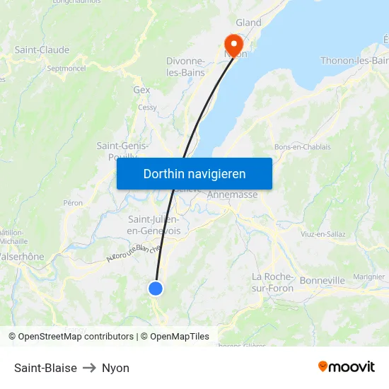 Saint-Blaise to Nyon map