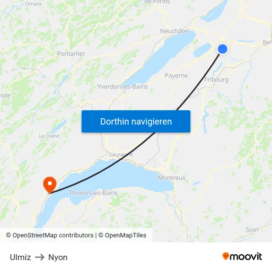 Ulmiz to Nyon map