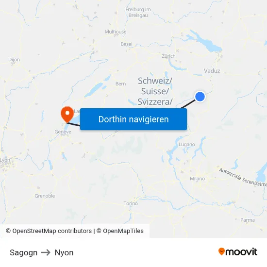 Sagogn to Nyon map