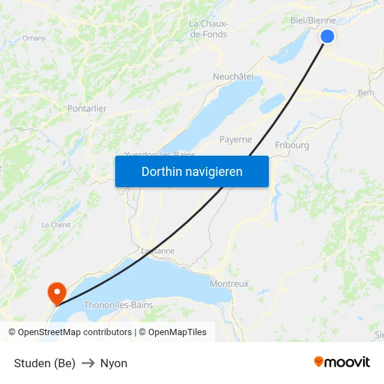 Studen (Be) to Nyon map