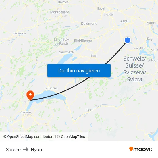 Sursee to Nyon map