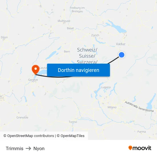 Trimmis to Nyon map