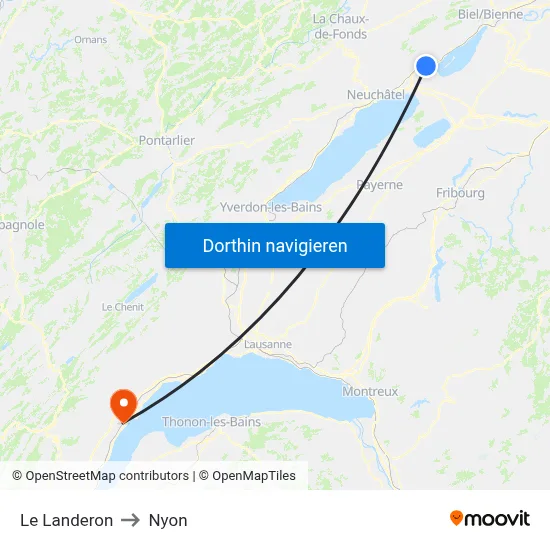 Le Landeron to Nyon map