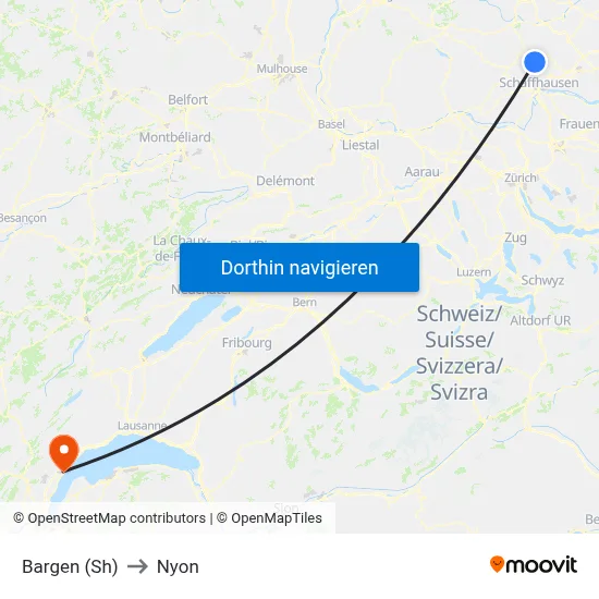 Bargen (Sh) to Nyon map
