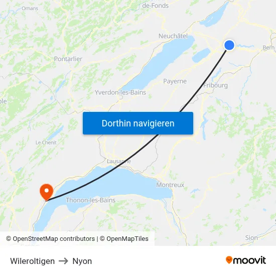 Wileroltigen to Nyon map