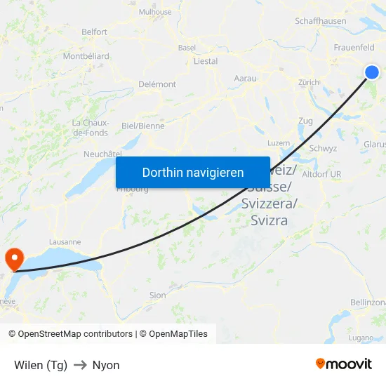 Wilen (Tg) to Nyon map
